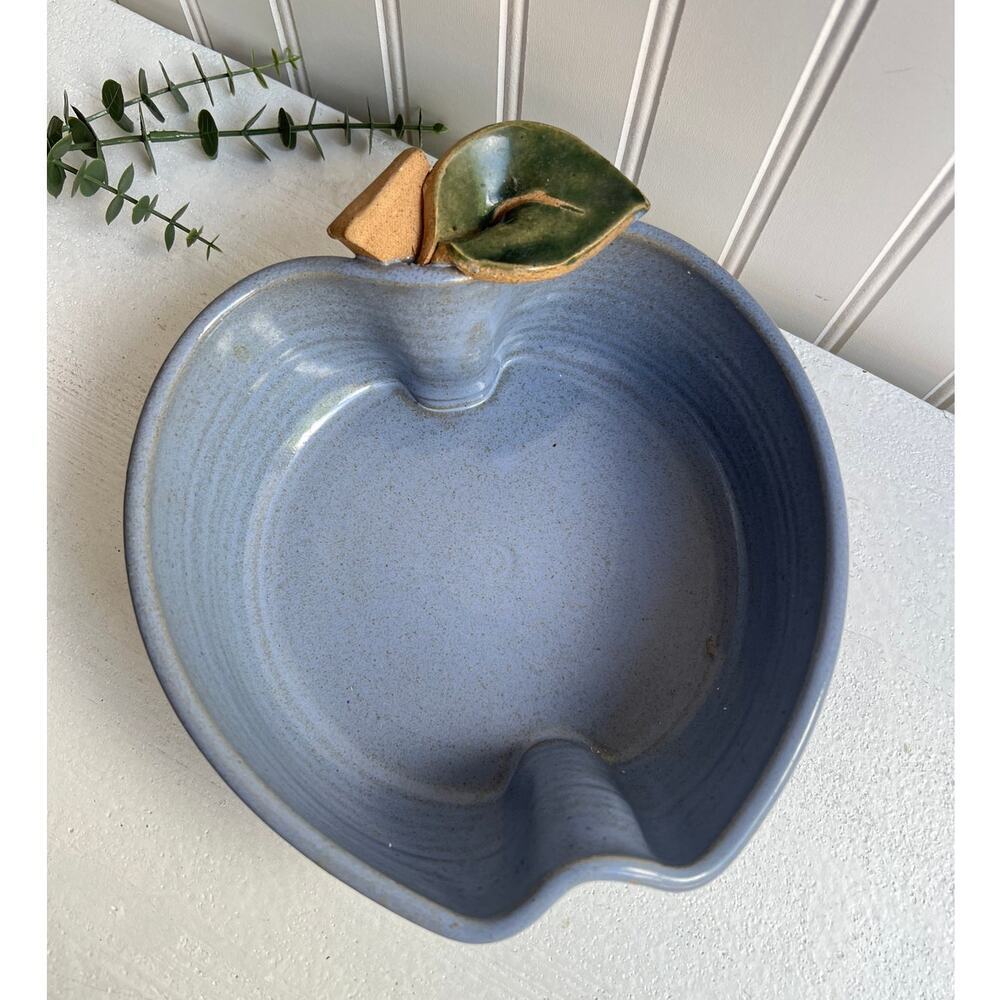 Handmade Apple Shaped Blue Decorative Bowl | Artist Signed | Studio Pottery